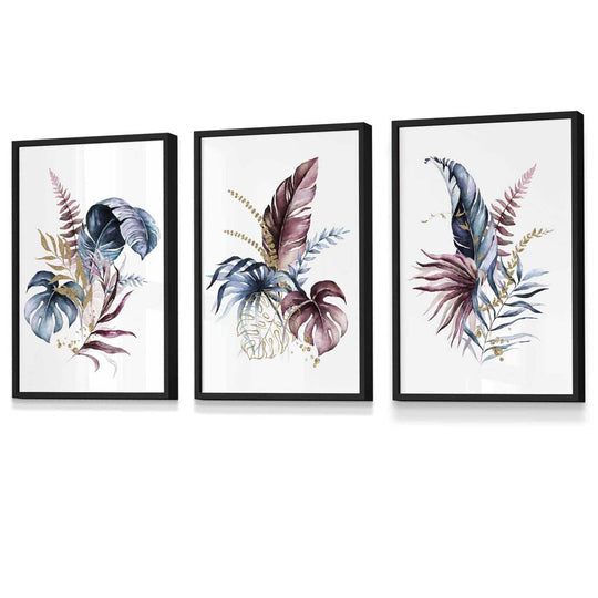 Botanisches Wandkunst Set mit 3 Gerahmten Drucken in Modernem Stil 0
