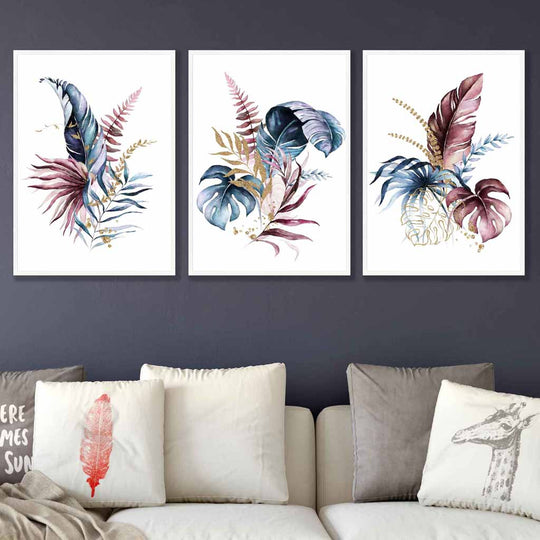Botanisches Wandkunst Set mit 3 Gerahmten Drucken in Modernem Stil 1