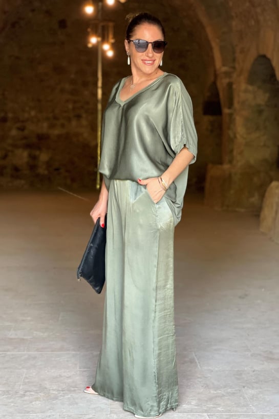 Variant image for Damen Twin Set Satin Elegantes Design Zweiteiliges Outfit-1