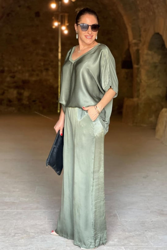 Variant image for Damen Twin Set Satin Elegantes Design Zweiteiliges Outfit-1