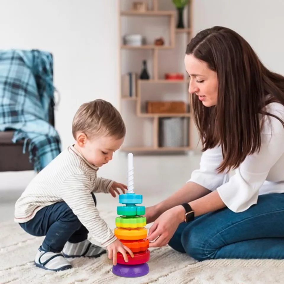 Bunter Stapelturm Holz für Kinder mit Rotierendem Design zur Förderung der Feinmotorik 0