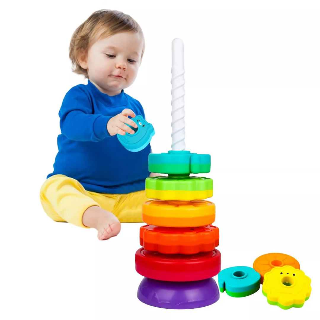 Bunter Stapelturm Holz für Kinder mit Rotierendem Design zur Förderung der Feinmotorik 3