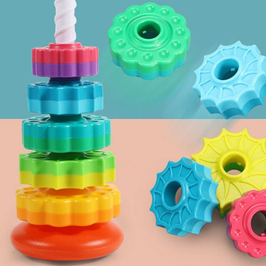 Bunter Stapelturm Holz für Kinder mit Rotierendem Design zur Förderung der Feinmotorik 4