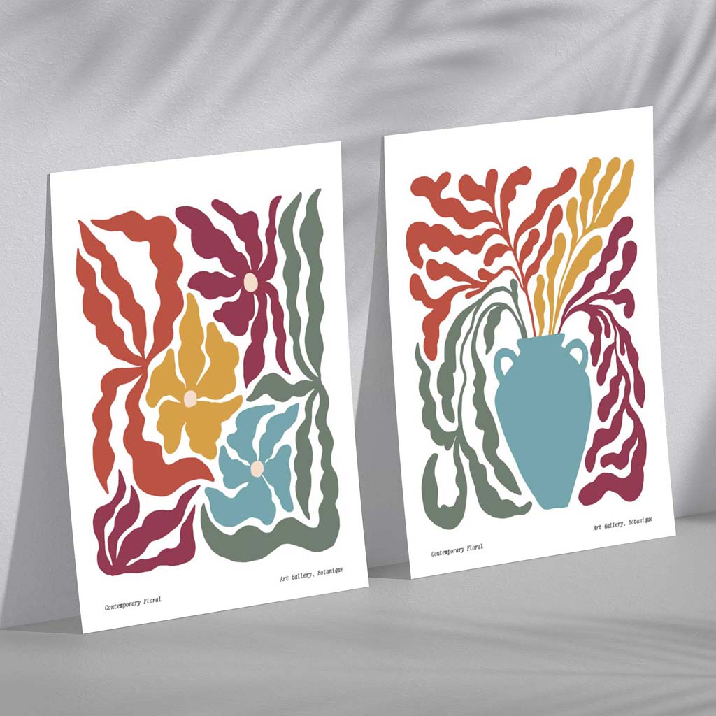 Buntes Boho-Blumen Kunstdruck Set 0
