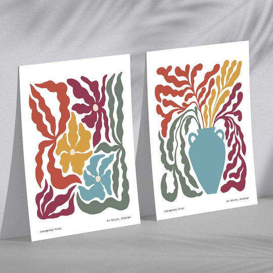 Buntes Boho-Blumen Kunstdruck Set 0