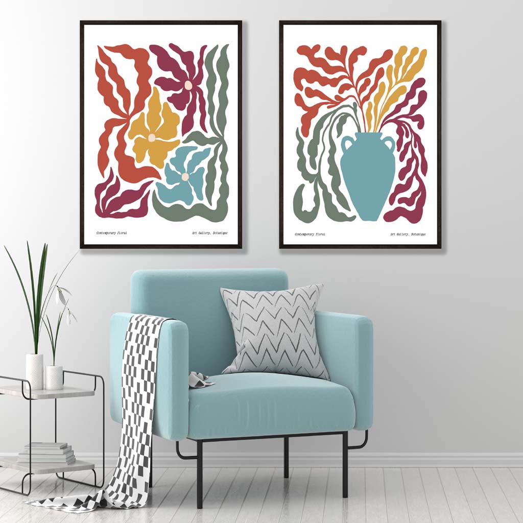 Buntes Boho-Blumen Kunstdruck Set 1