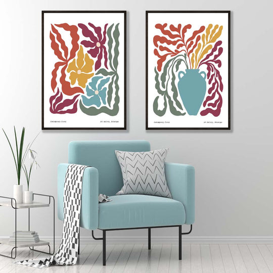 Buntes Boho-Blumen Kunstdruck Set 1