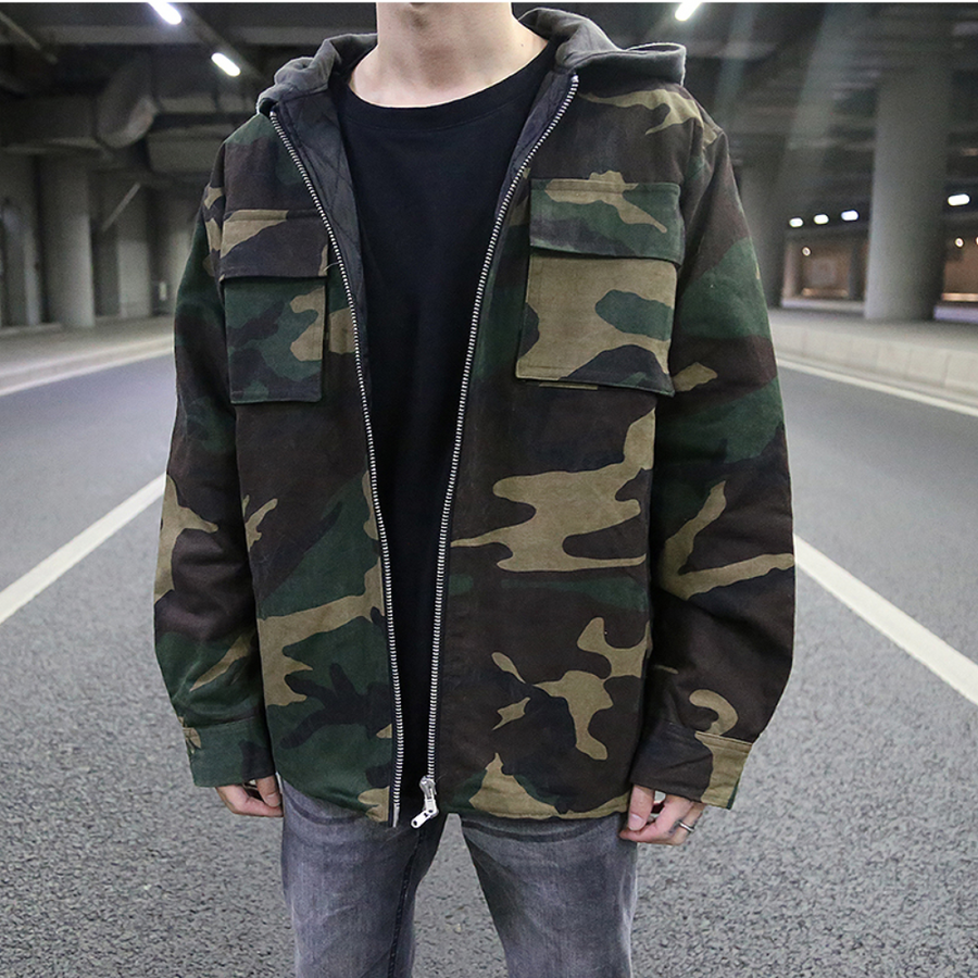 Herren Hoodie Modern Fit Camouflage Baumwolle-1