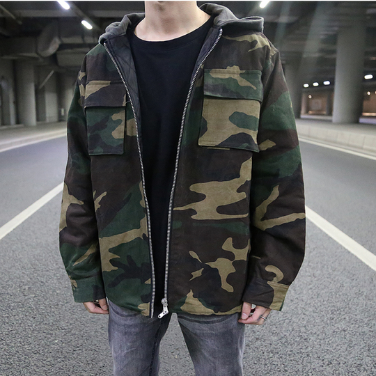 Herren Hoodie Modern Fit Camouflage Baumwolle-1