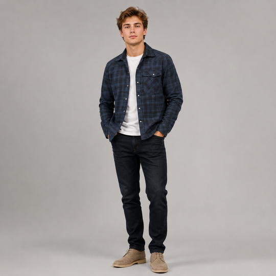 Herren Flanellhemd Klassisch Gemustert Baumwolle-Polyester-Mischung