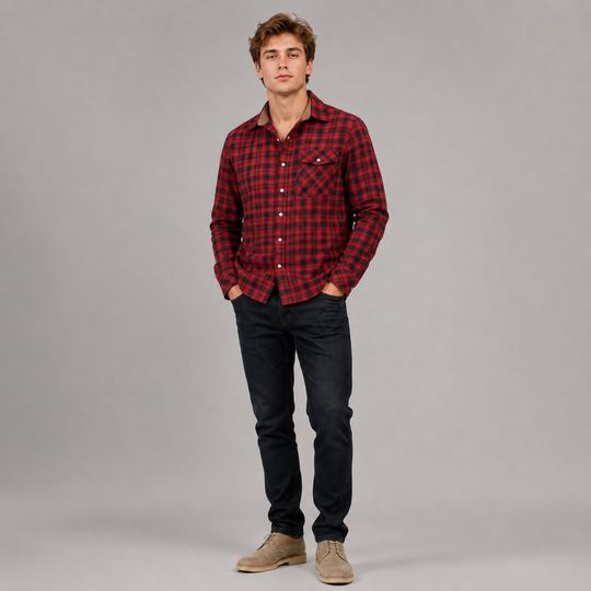 Herren Flanellhemd Klassisch Gemustert Baumwolle-Polyester-Mischung