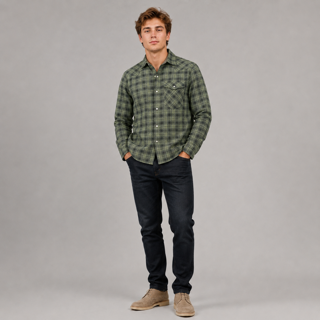 Herren Flanellhemd Klassisch Gemustert Baumwolle-Polyester-Mischung
