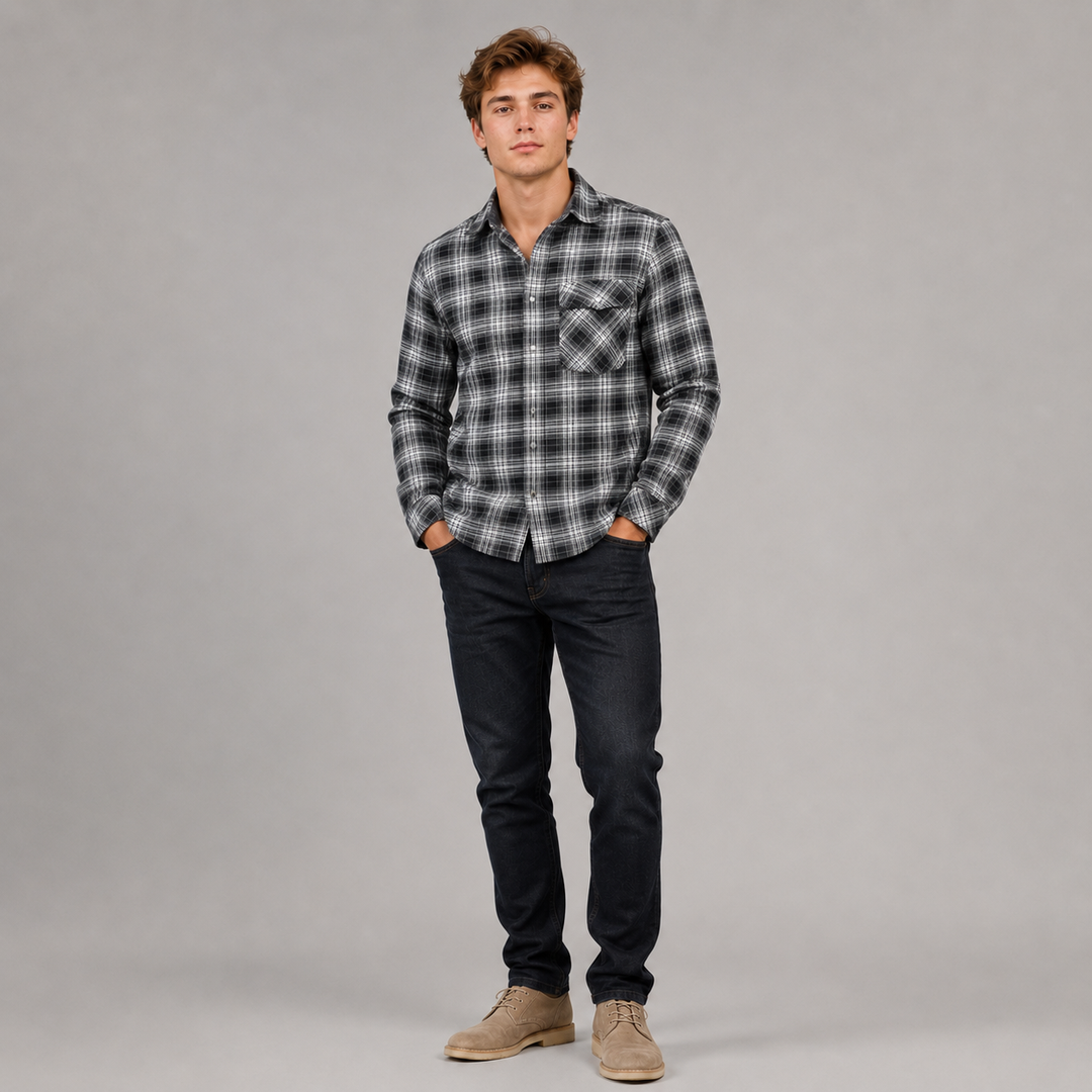 Herren Flanellhemd Klassisch Gemustert Baumwolle-Polyester-Mischung