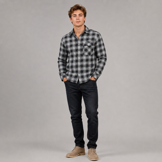 Herren Flanellhemd Klassisch Gemustert Baumwolle-Polyester-Mischung