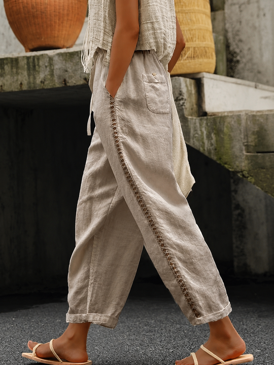 Damen Crop Hose mit elastischem Bund