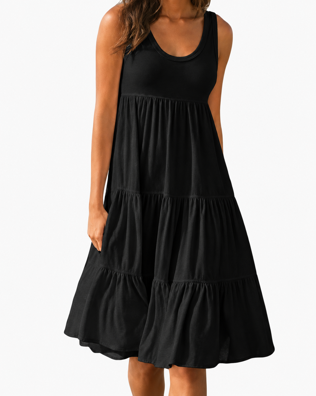 Damen Minikleid Ärmellos Rundhalsausschnitt