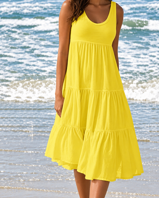Damen Minikleid Ärmellos Rundhalsausschnitt