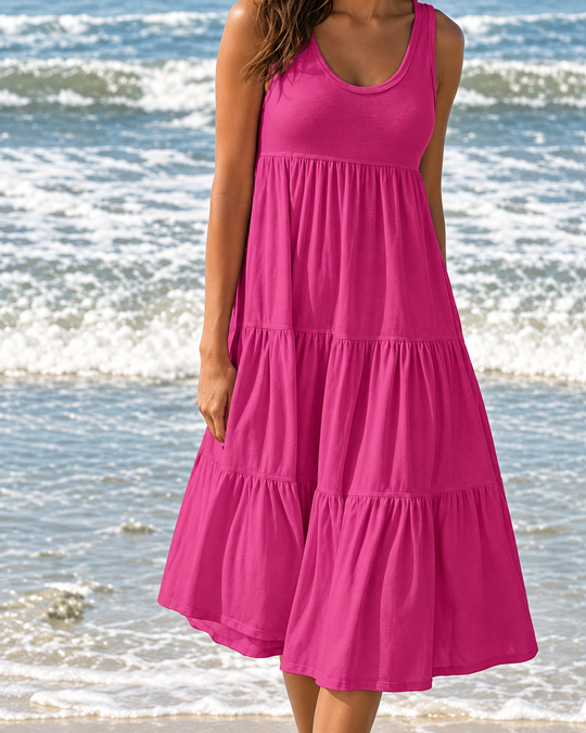 Damen Minikleid Ärmellos Rundhalsausschnitt