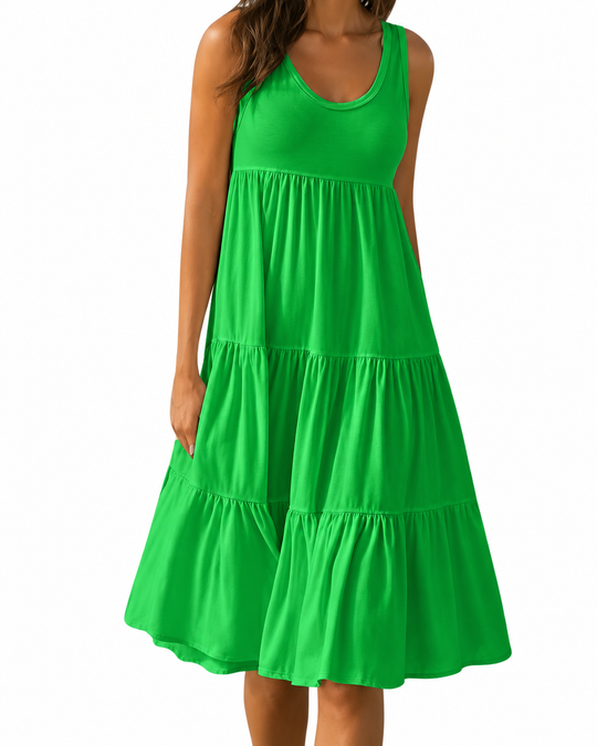 Damen Minikleid Ärmellos Rundhalsausschnitt