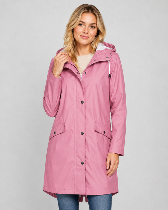 Damen Regenmantel Lange Regenjacke Wasserabweisend Synthetische Fasern