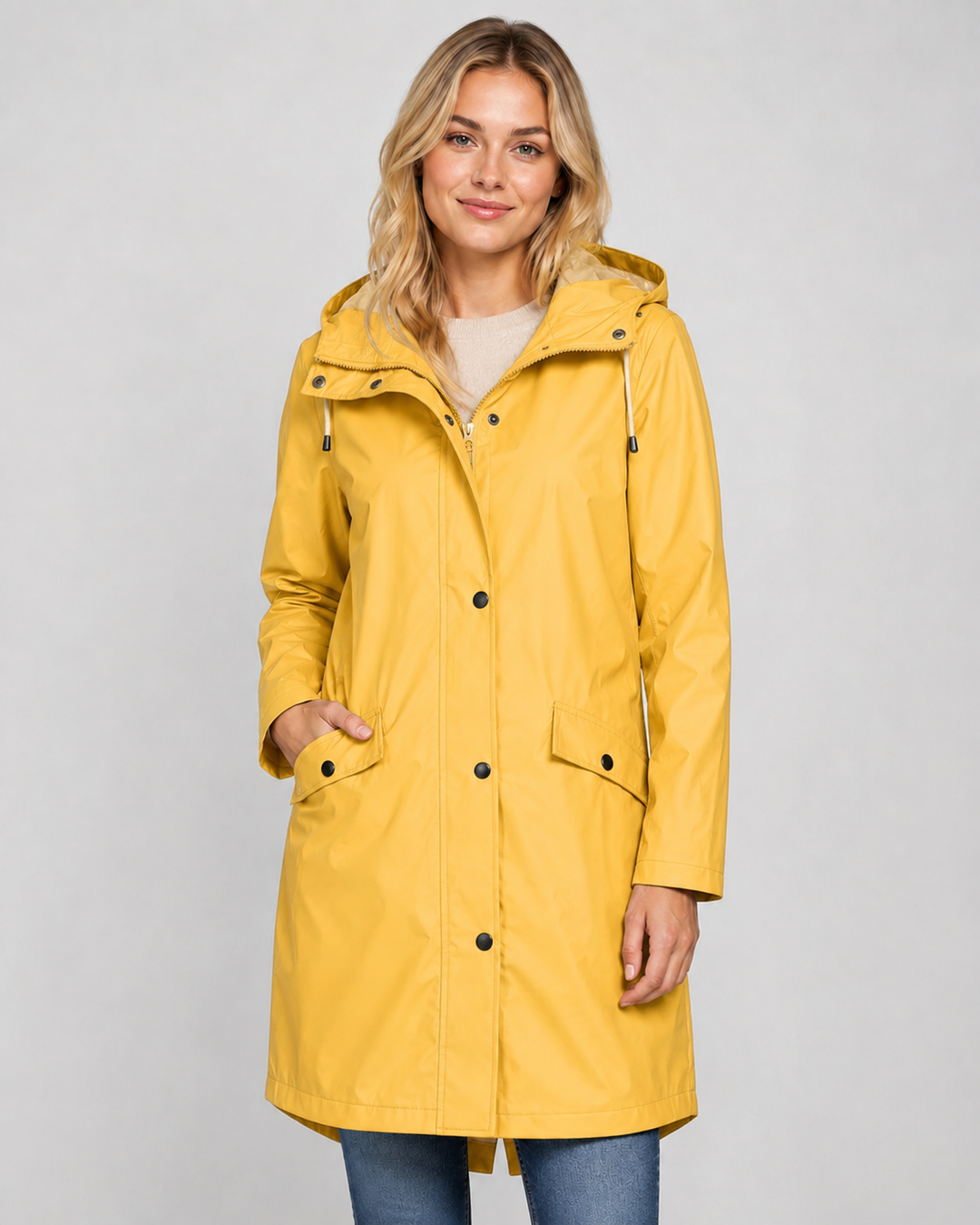 Damen Regenmantel Lange Regenjacke Wasserabweisend Synthetische Fasern