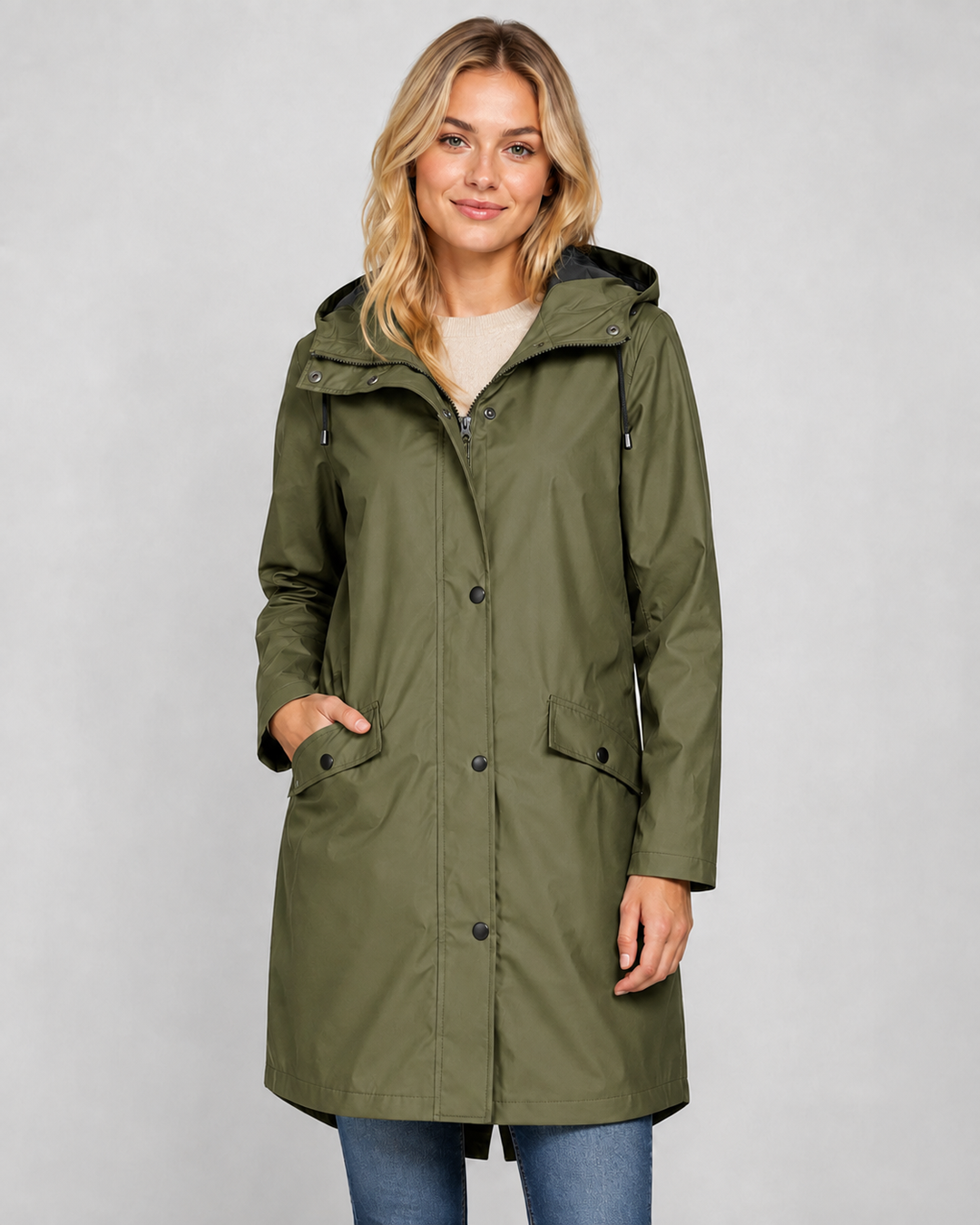Damen Regenmantel Lange Regenjacke Wasserabweisend Synthetische Fasern