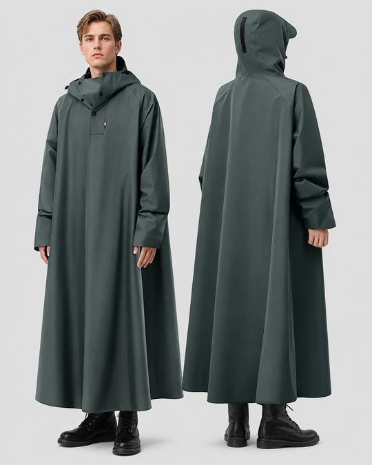 Unisex Regenmantel Lang Oxford Gewebe Wasserdicht mit Kapuze