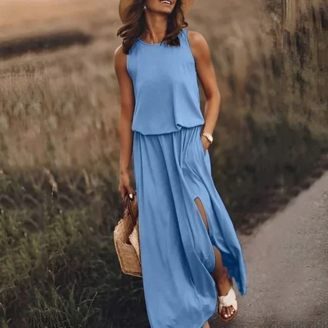 Lässiges, ärmelloses Kleid mit Schlitz für Damen