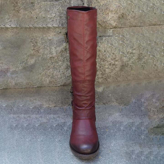 Damen Vintage Leder Zipper Stiefel