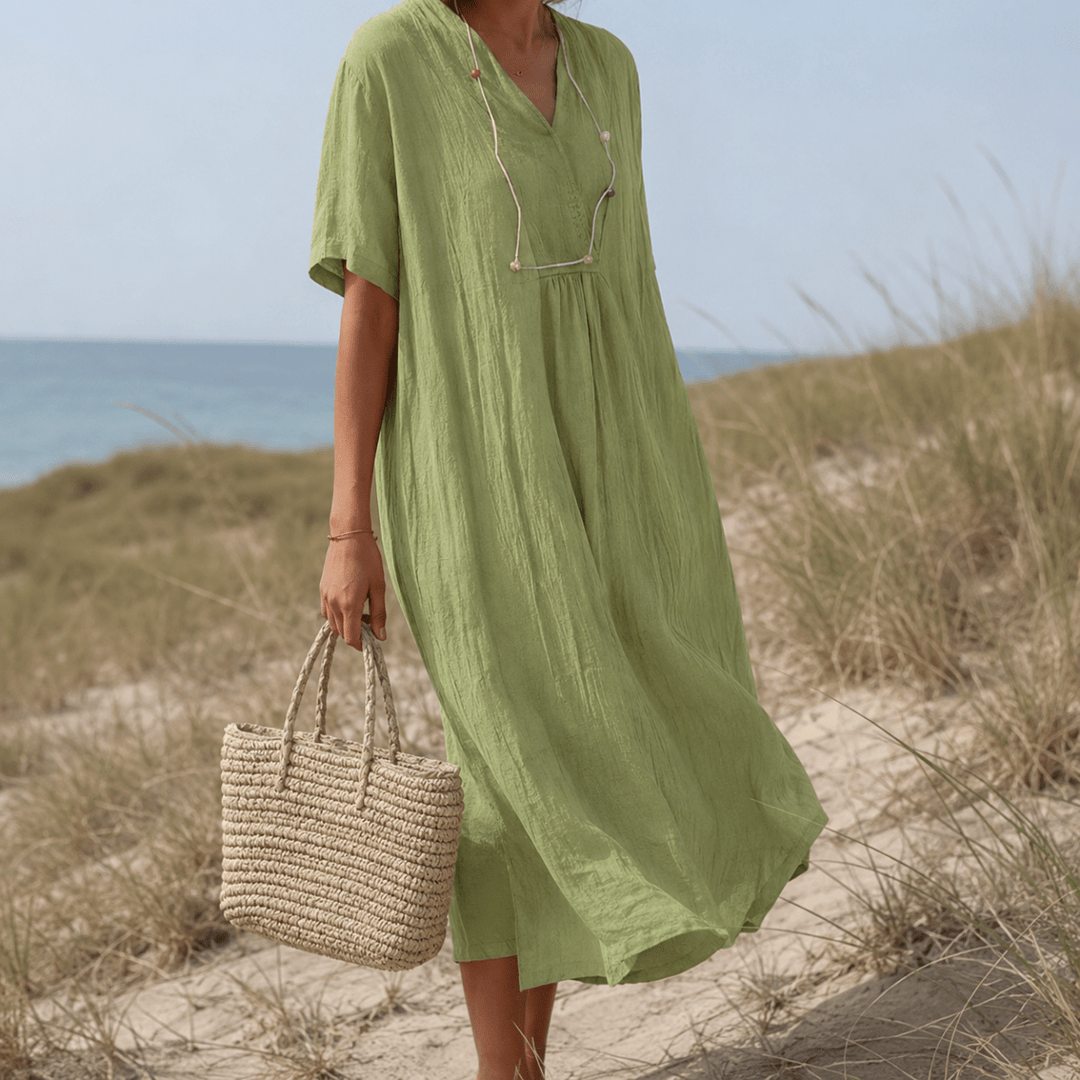 Damen A-Linie Kleid mit V-Ausschnitt für Sommerliche Anlässe 4