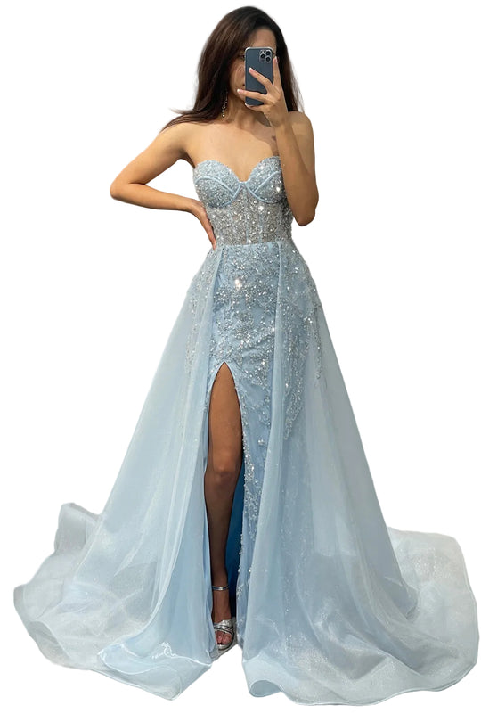 Damen A-Linien Ballkleid mit Schlitz 0