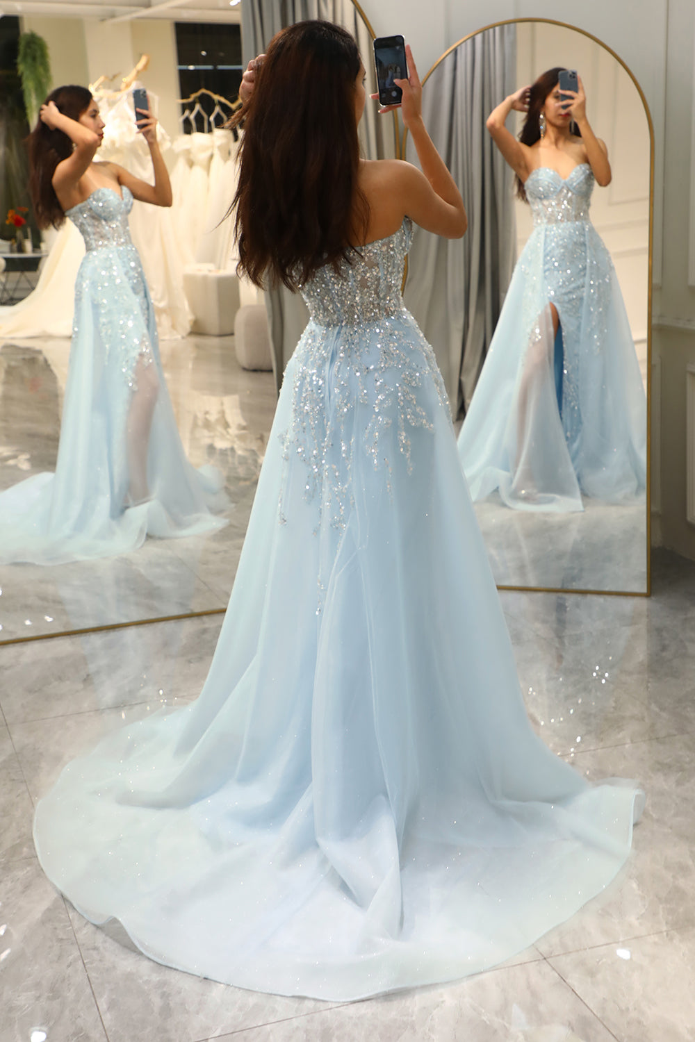 Damen A-Linien Ballkleid mit Schlitz 1