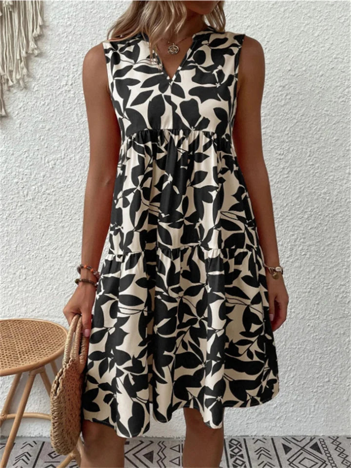 Damen A-Linien Kleid Blumenprint Baumwolle Sommerkleid 3