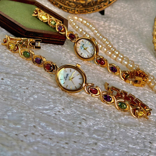 Damen Armbanduhr Oval mit Edelsteinakzenten 0