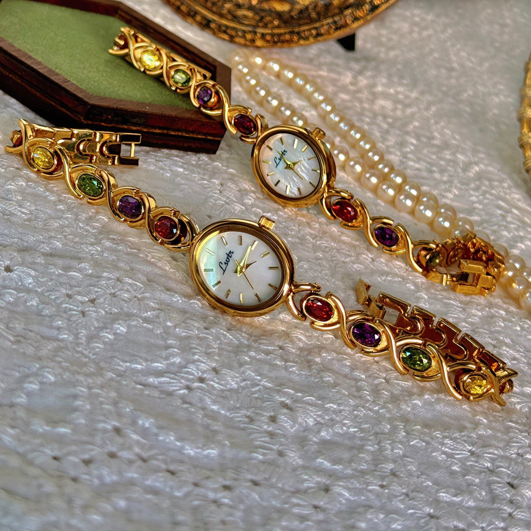 Damen Armbanduhr Oval mit Edelsteinakzenten 1