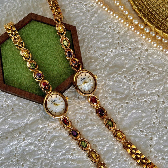 Damen Armbanduhr Oval mit Edelsteinakzenten 2