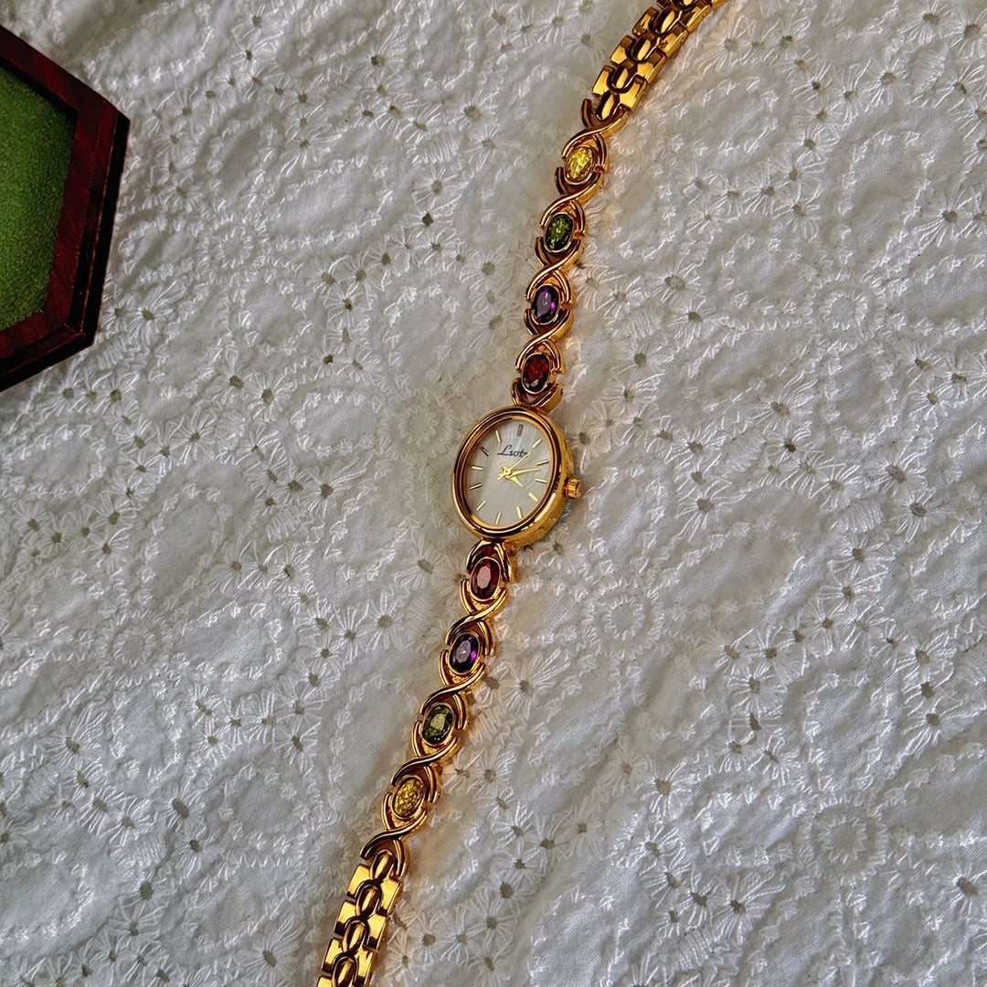 Damen Armbanduhr Oval mit Edelsteinakzenten 5
