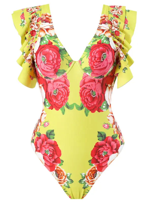 Damen Badeanzug mit Rock und Blumenmuster 5