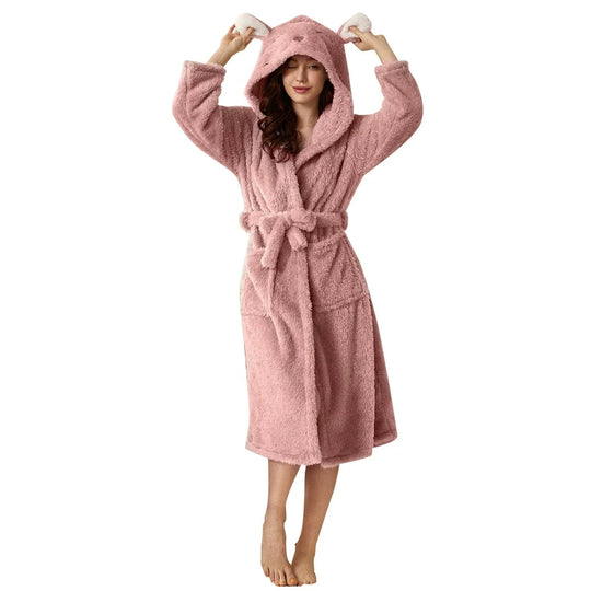 Damen Bademantel Weich und Warm aus Mikrofaser 8