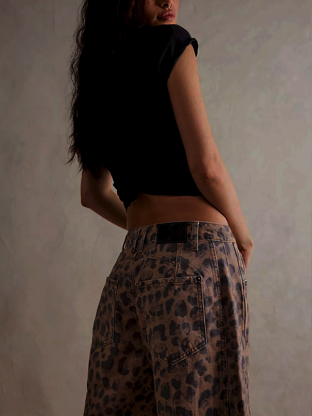 Damen Barrel Jeans Leopardenmuster Weit geschnitten 3