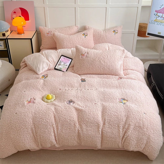 Damen Bettwäsche-Set 135x200 mit Hasenstickerei und Wendbarem Design 8
