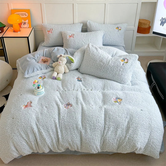 Damen Bettwäsche-Set 135x200 mit Hasenstickerei und Wendbarem Design 9
