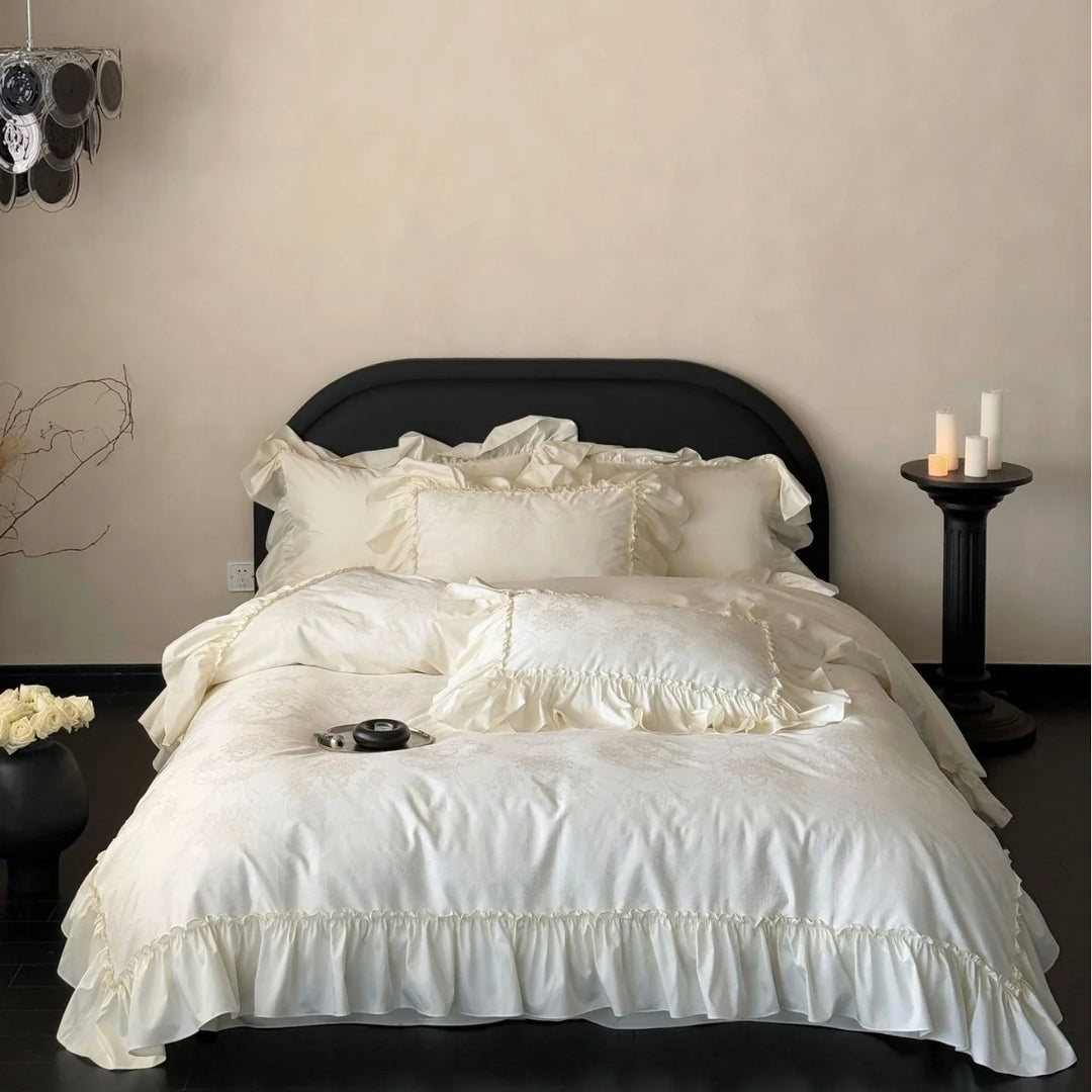 Damen Bettwäsche Set 180x200 mit Jacquardstickerei und Chiffonrüschen 0