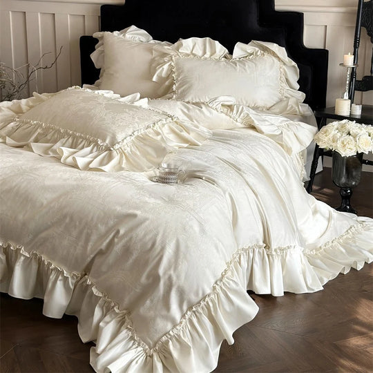 Damen Bettwäsche Set 180x200 mit Jacquardstickerei und Chiffonrüschen 1