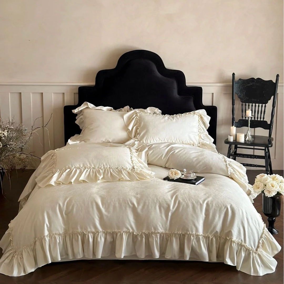 Damen Bettwäsche Set 180x200 mit Jacquardstickerei und Chiffonrüschen 6