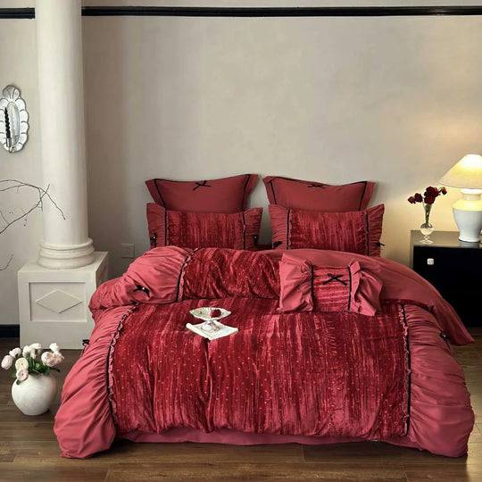 Damen Bettwäsche Set 180x200 mit Rüschen und Gestickten Schleifen 6