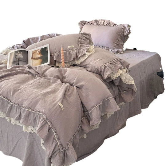 Damen Bettwäsche Set Landhausstil mit Rüschen und Lochstickerei 135x200 cm 4