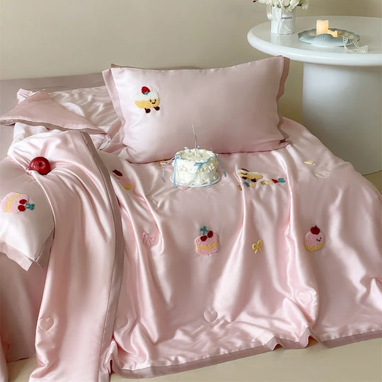 Damen Bettwäsche Set mit Zarter Teddy-Stickerei und Satinsaum 3