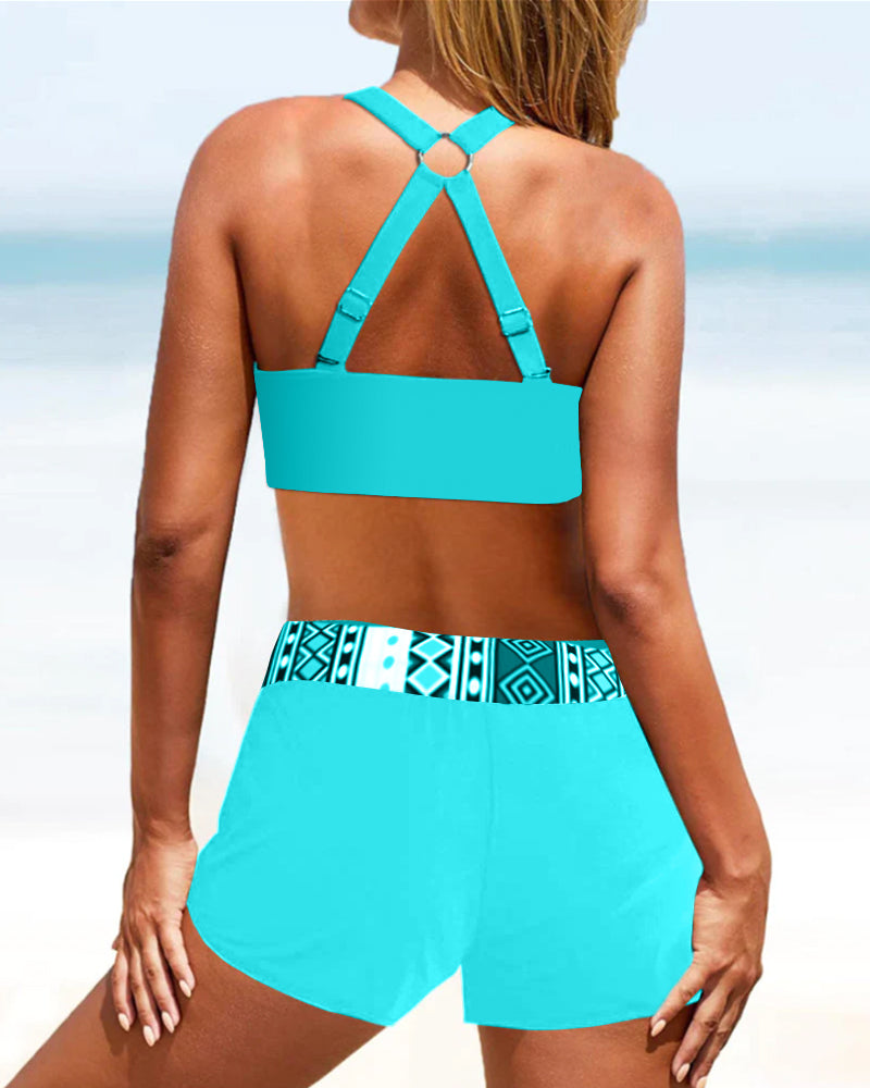 Damen Bikini Hoher Taillenbund Geometrisches Muster 5