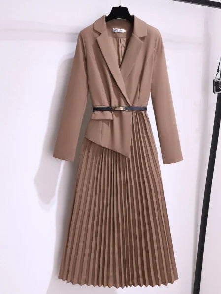 Damen Blazer Kleid mit Falten und Gürtel 3